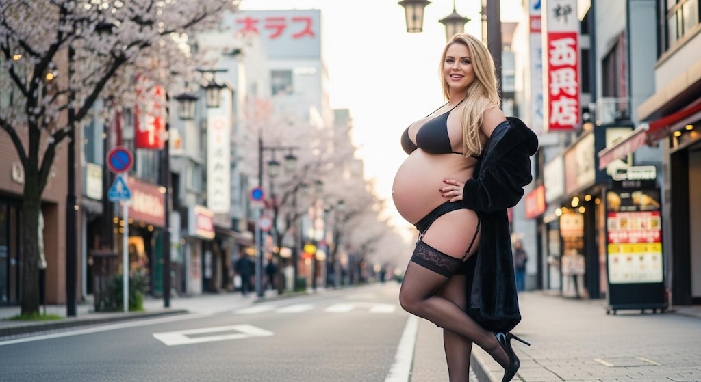 A mother wearing a black fur coat