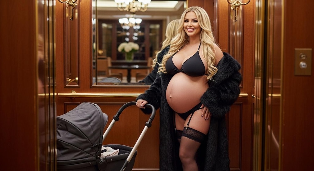 A mother wearing a black fur coat