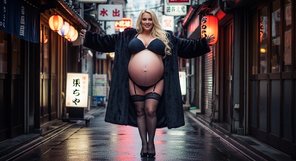 A mother wearing a black fur coat