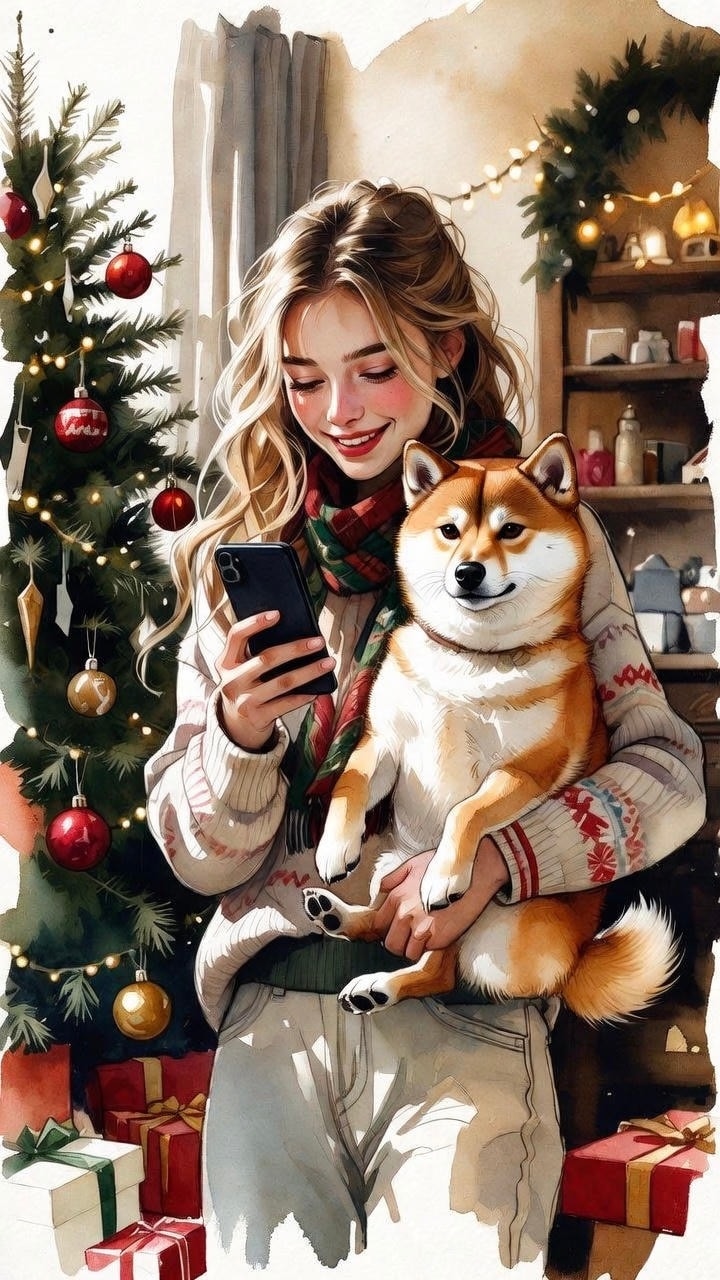 Christmas spent with my family and our Shiba Inu, Wasabi. | の人気AIイラスト・グラビア