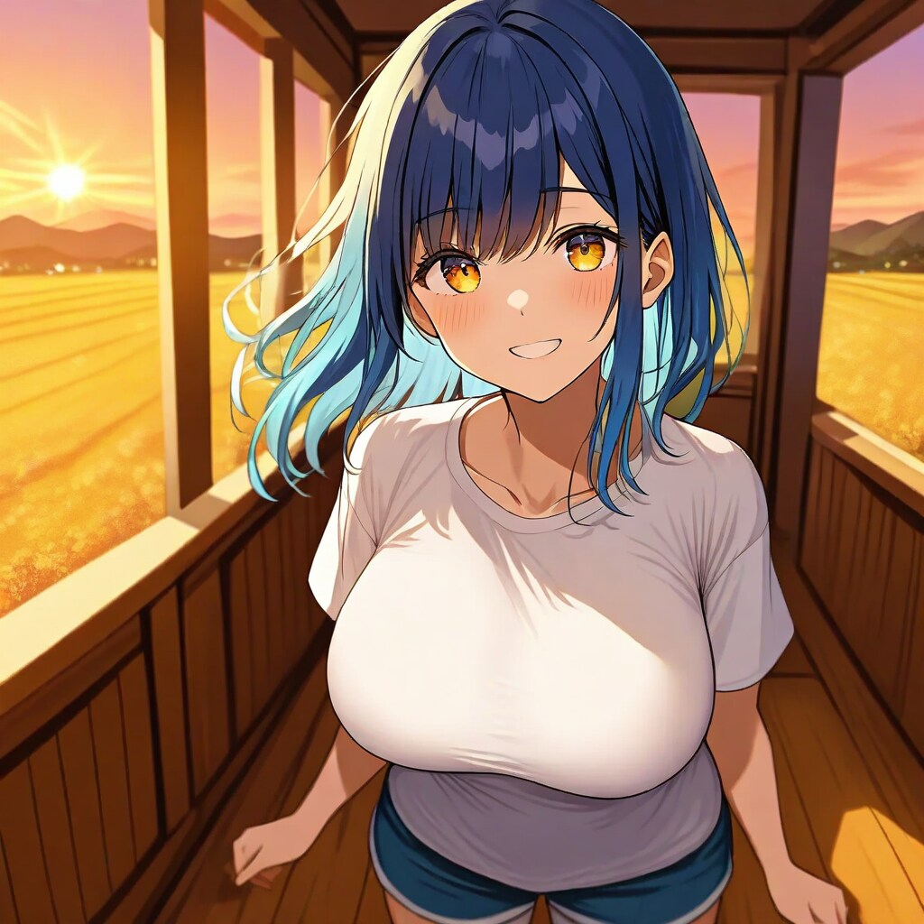 夕日と笑顔