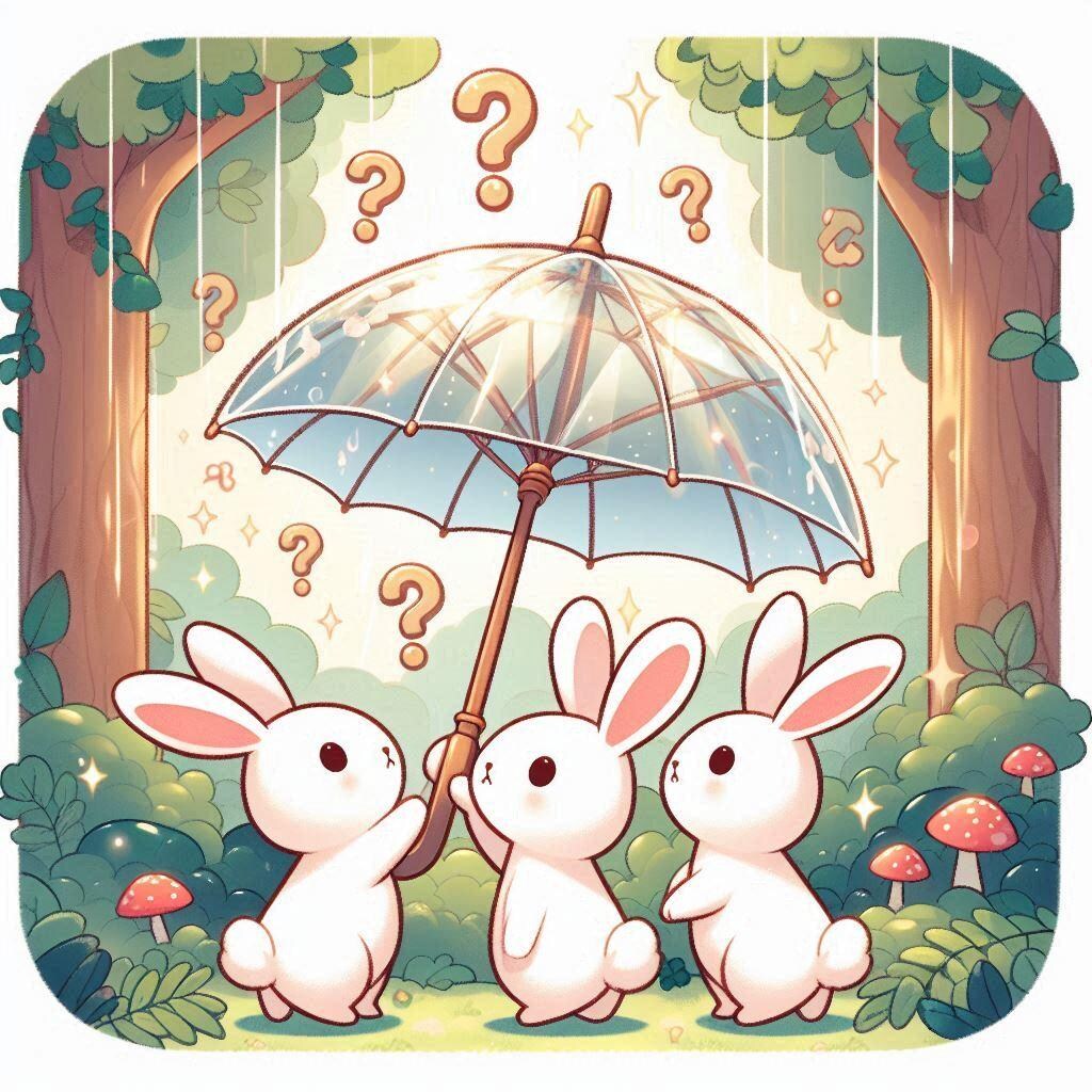 ビニール傘とウサギ