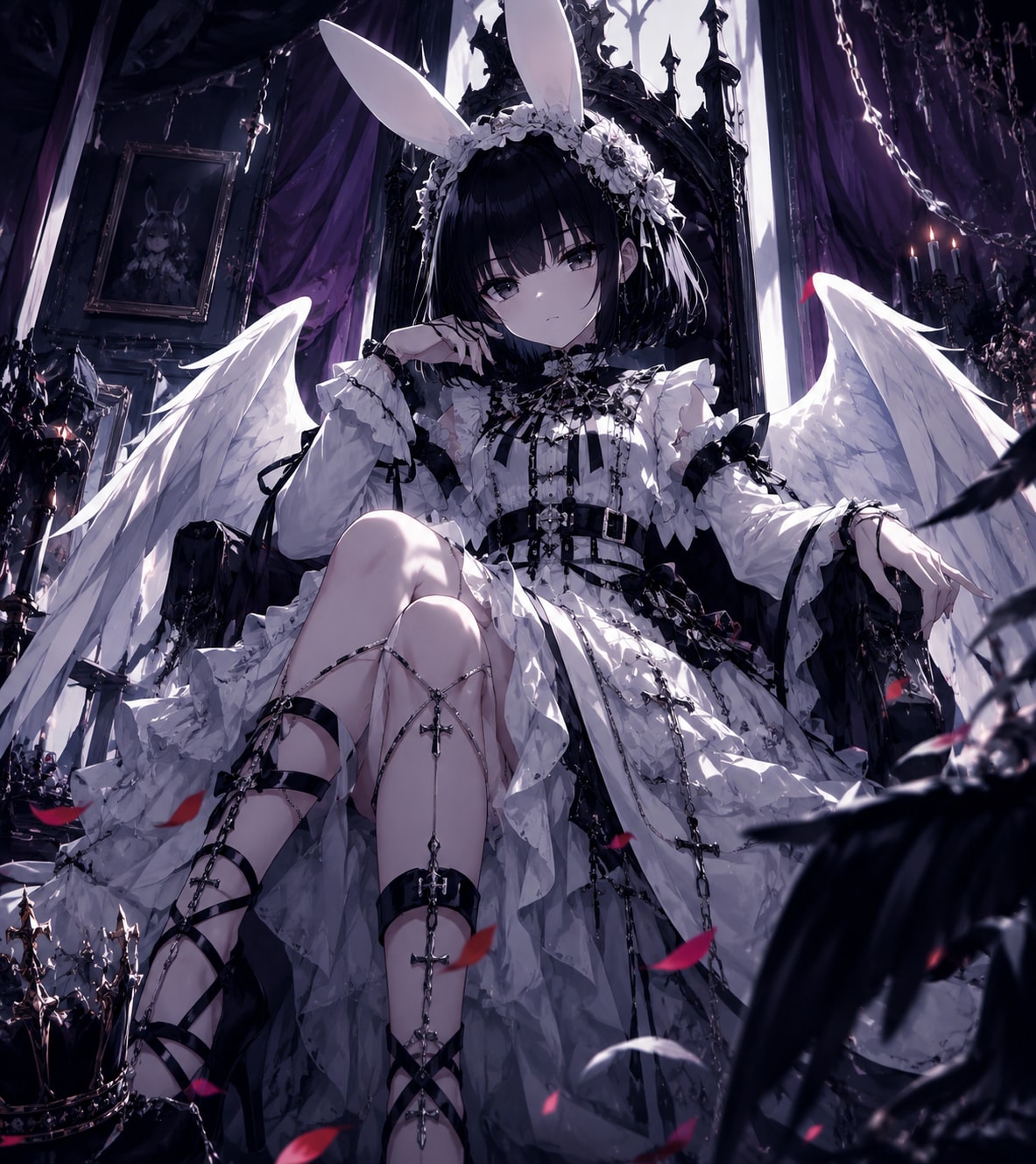 ウサ耳で翼のついたゴスロリを着た黒幕な女の子