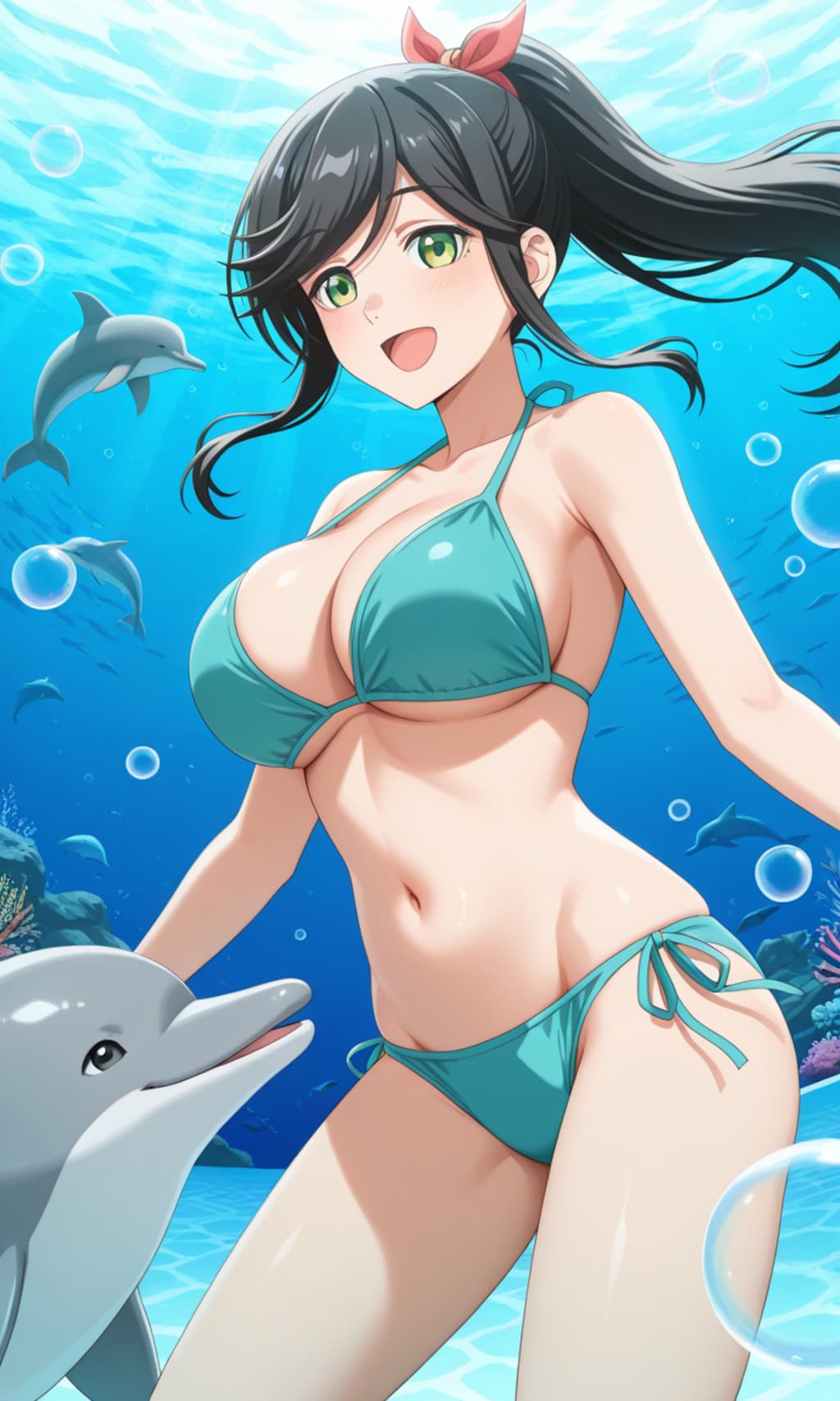 PixAIでイルカとビキニダイビングな金目さん👙🐬🌊❤️