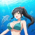 PixAIでイルカとビキニダイビングな金目さん👙🐬🌊❤️ 4枚目