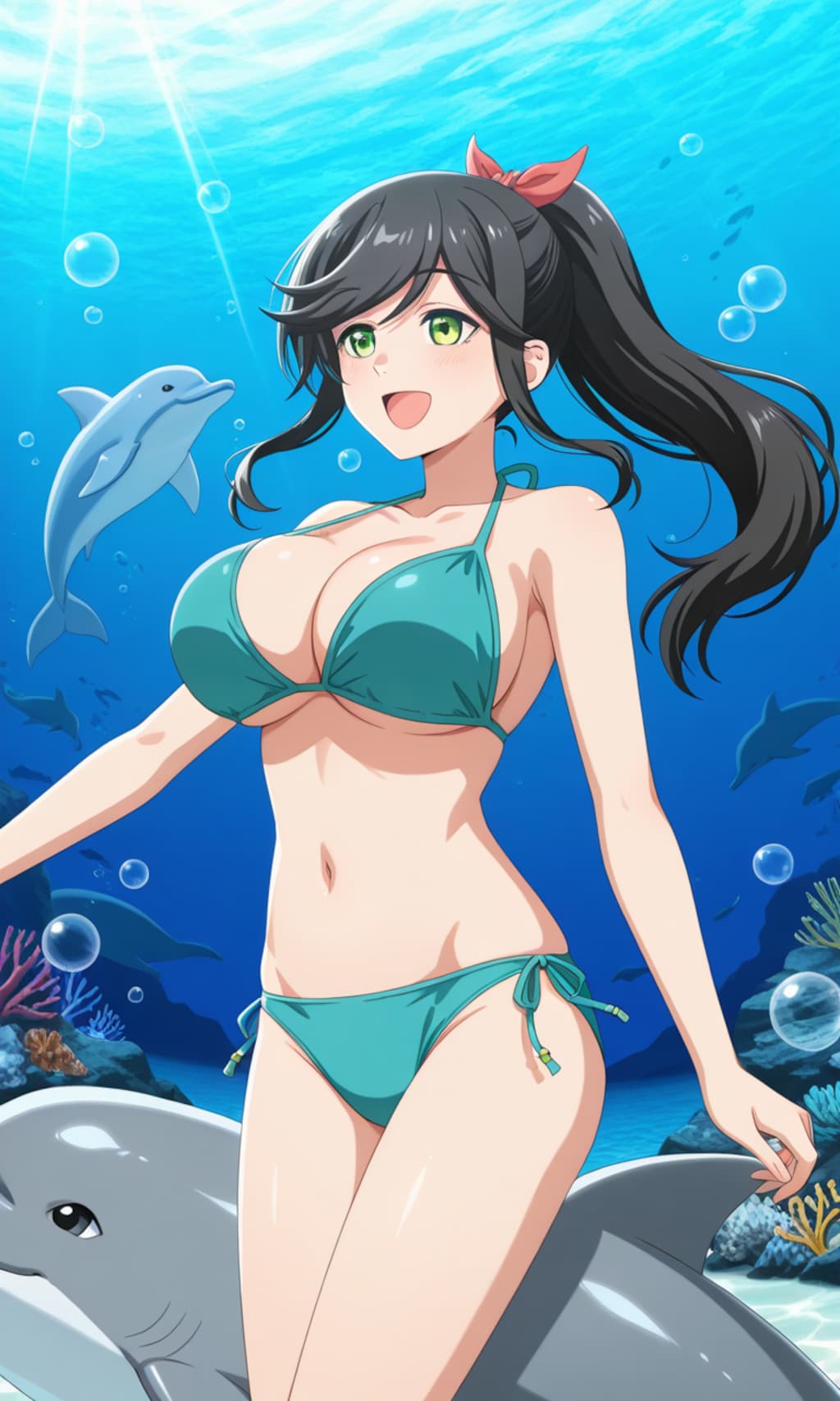 PixAIでイルカとビキニダイビングな金目さん👙🐬🌊❤️