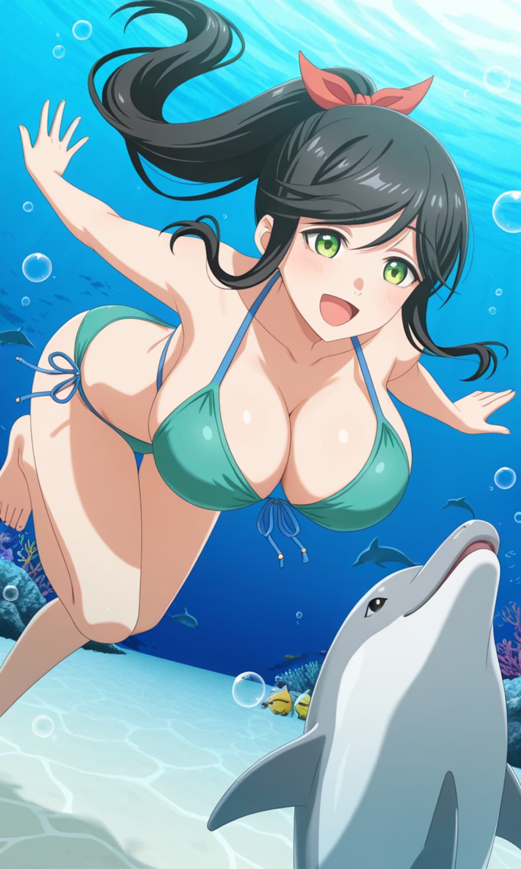 PixAIでイルカとビキニダイビングな金目さん👙🐬🌊❤️