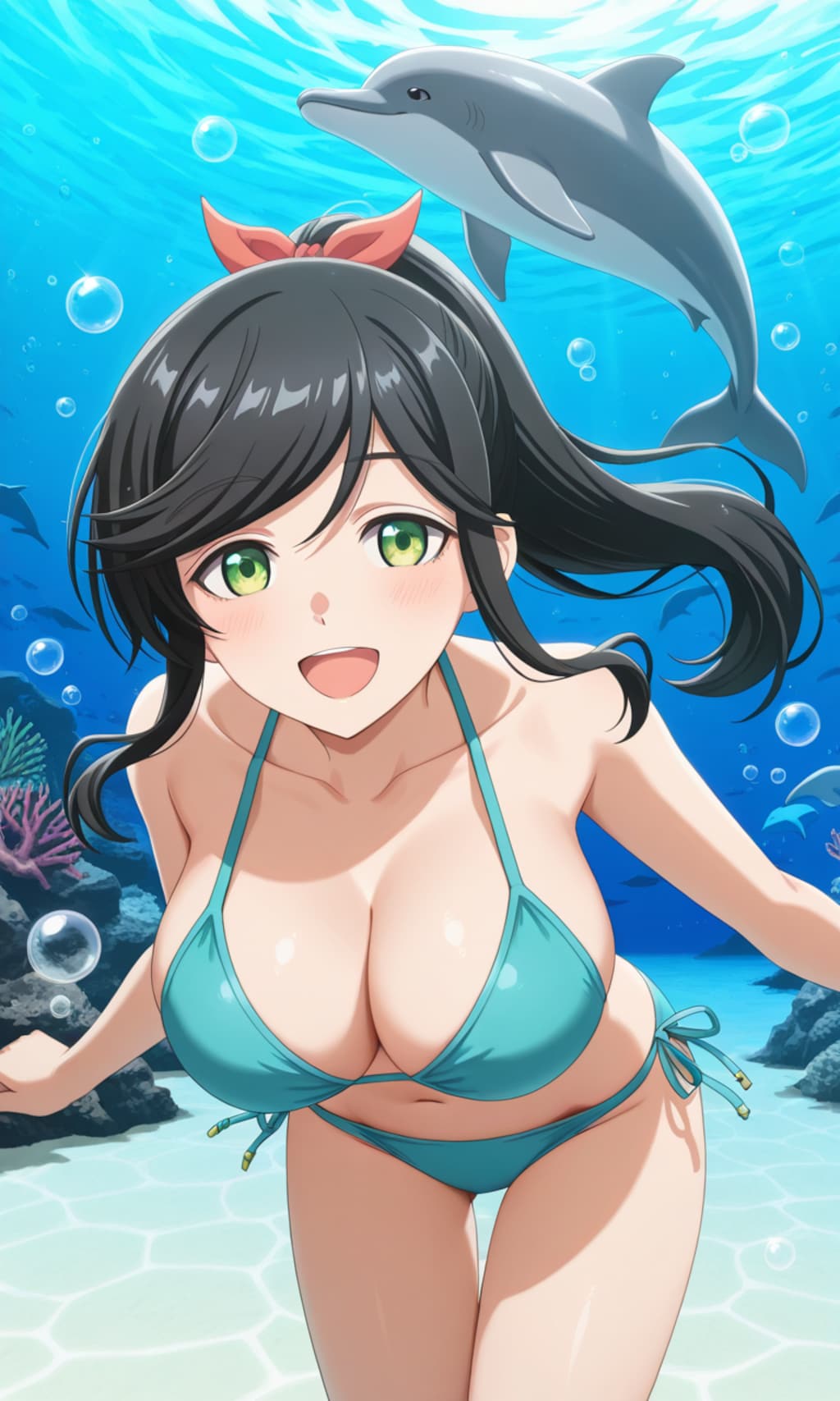 PixAIでイルカとビキニダイビングな金目さん👙🐬🌊❤️
