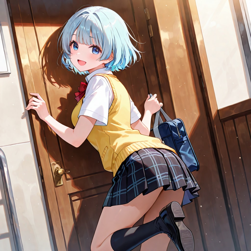 扉にぶつかる１秒前のドジっ子制服女子