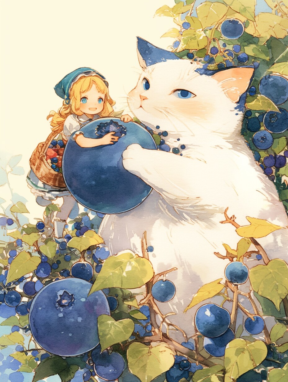 ブルーベリーと猫さん。 | の人気AIイラスト・グラビア