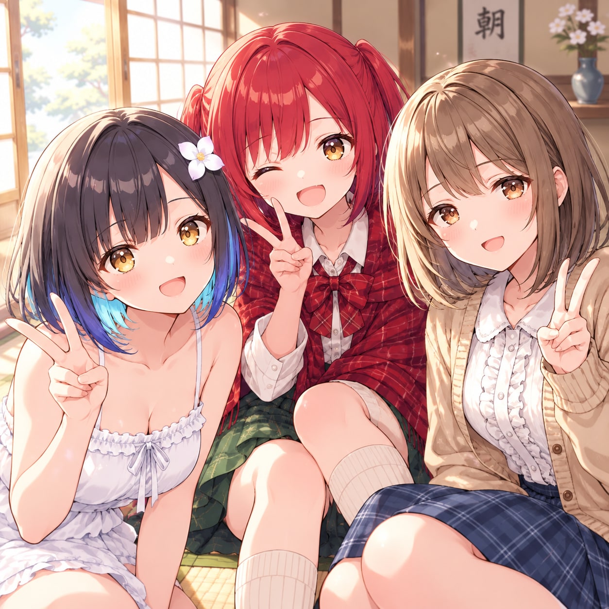 3人でおはピース✌️ | の人気AIイラスト・グラビア