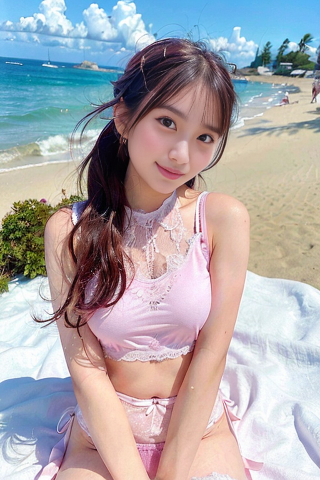 海辺で撮影