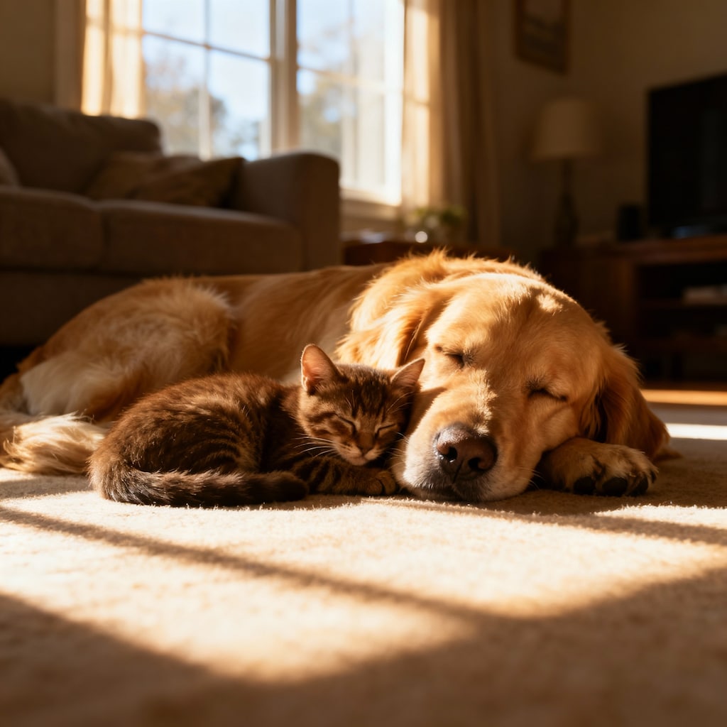 ワンコとニャンコのお昼寝