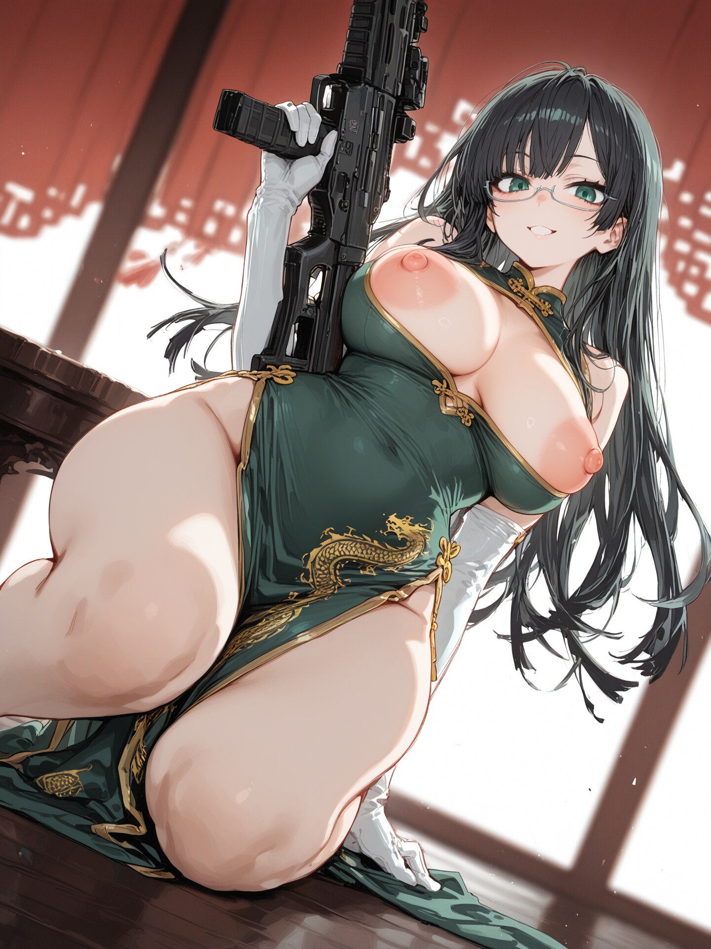 おっぱいチャイナと銃