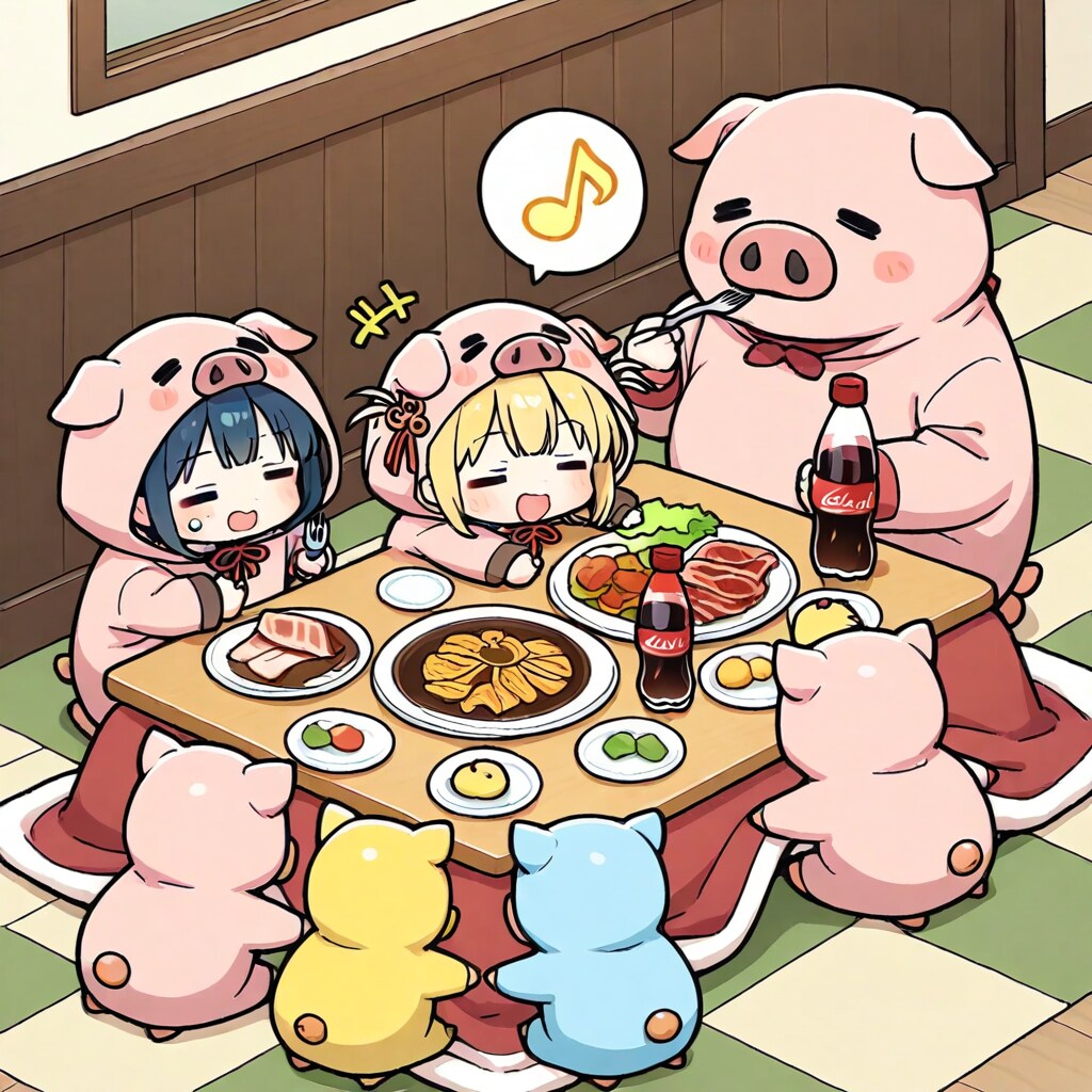 みんなで食事🐷 | の人気AIイラスト・グラビア