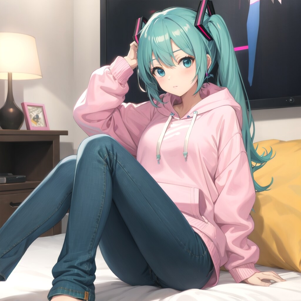 自分の部屋でくつろぐ初音ミク | の人気AIイラスト・グラビア