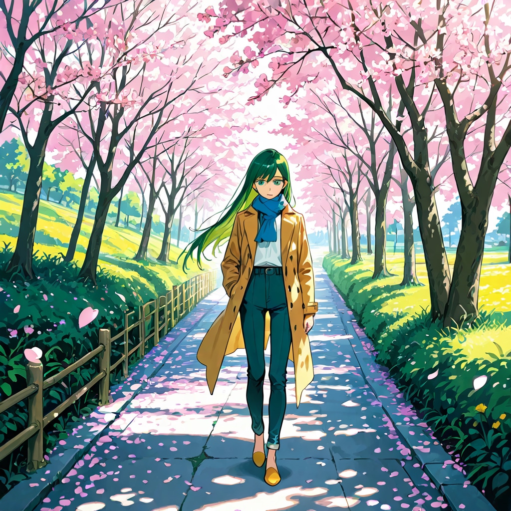 花びらの舞う川沿い