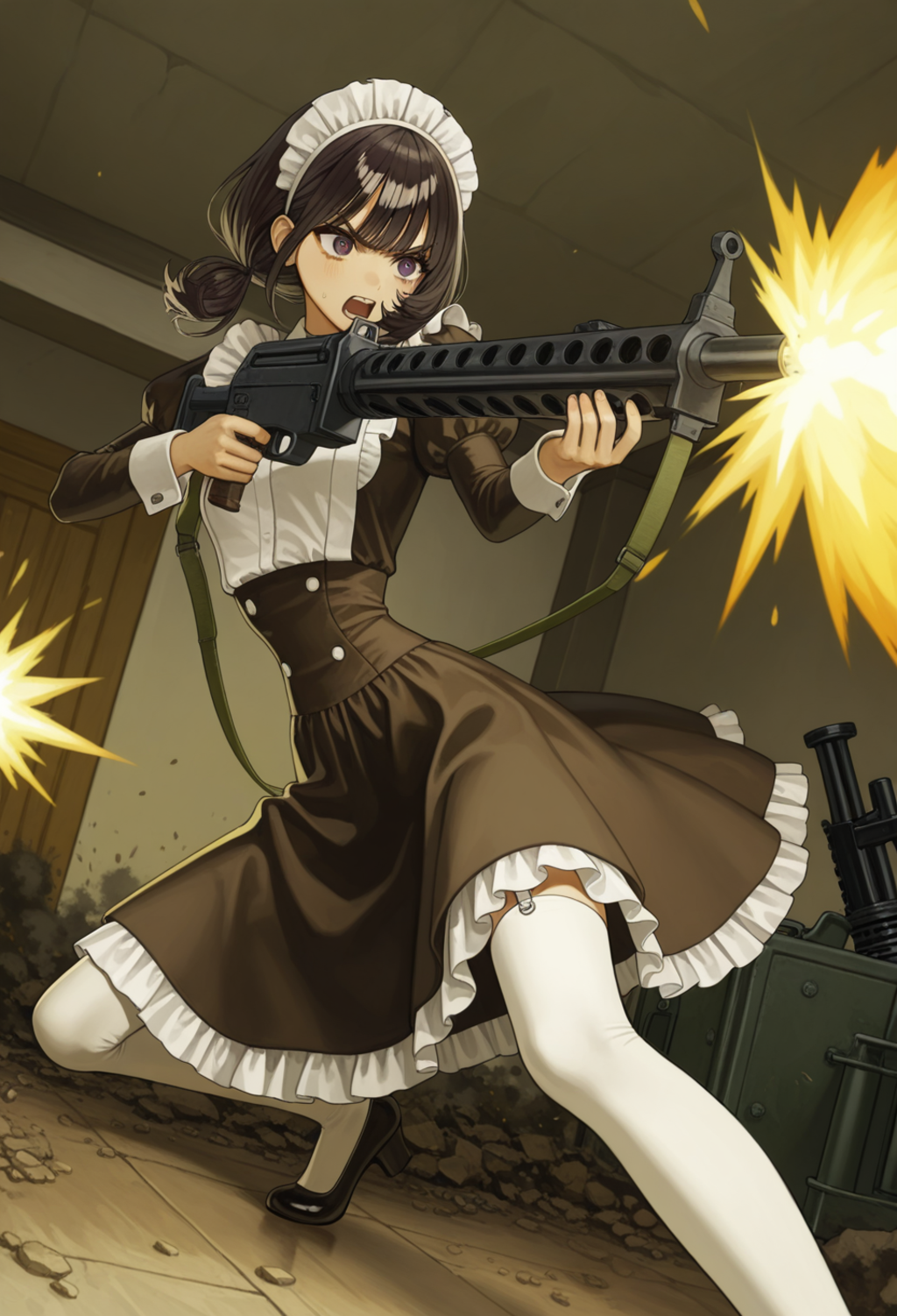 銃で戦うメイドさん