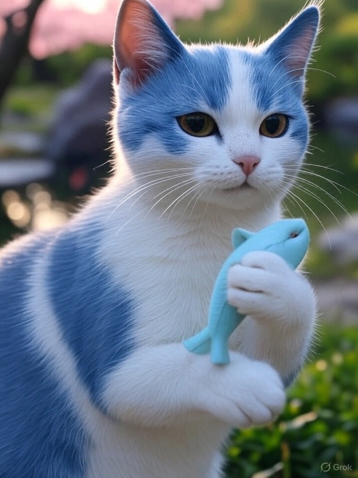 おさかなもちかえるあおいねこ
