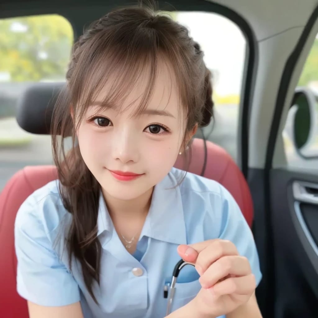 黒髪ロングで車内の美女５７