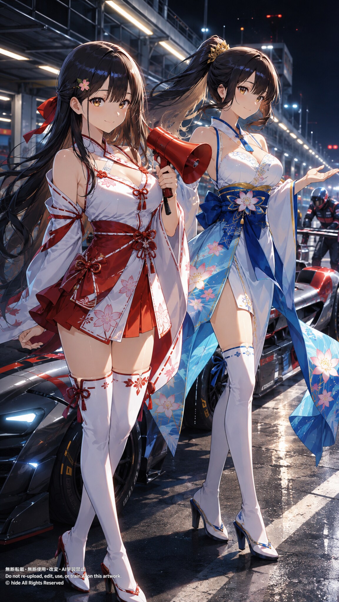 神楽さんとアマテラスさん、車のそばで華やかに | の人気AIイラスト・グラビア