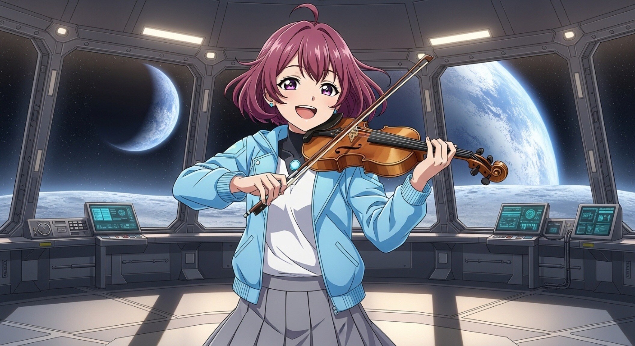 お月見の季節だから月面で🎻 | の人気AIイラスト・グラビア