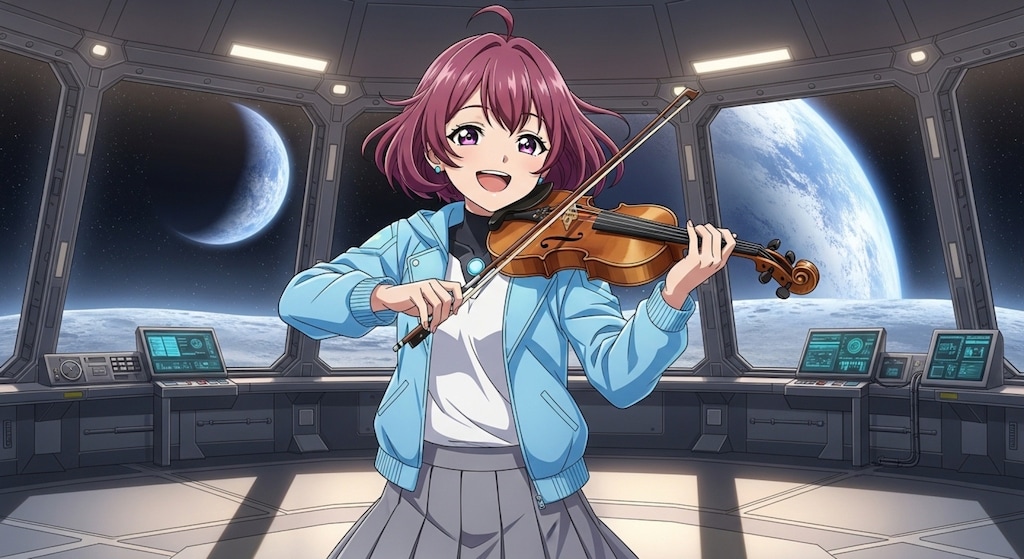お月見の季節だから月面で🎻