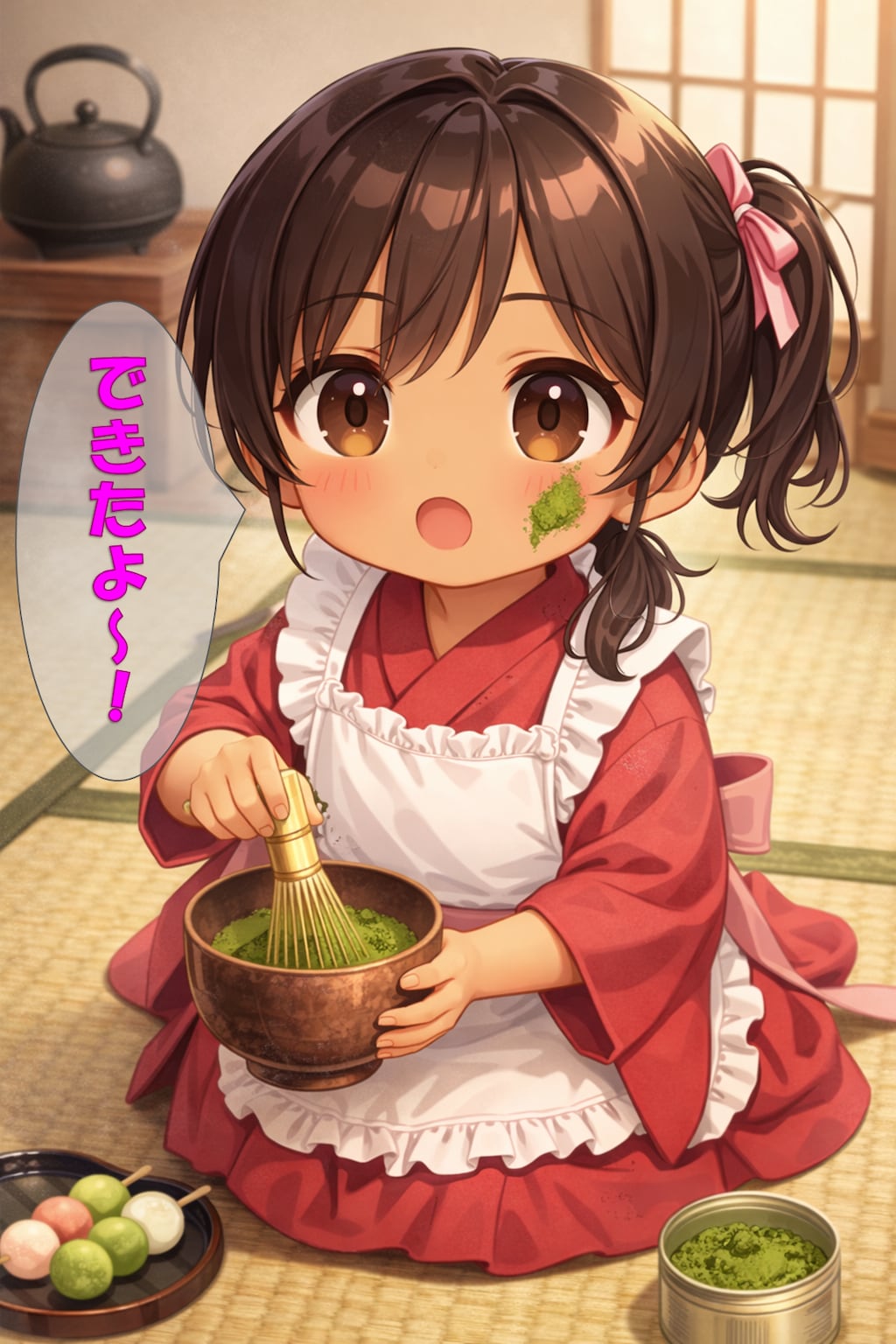 ほっぺ、抹茶です。