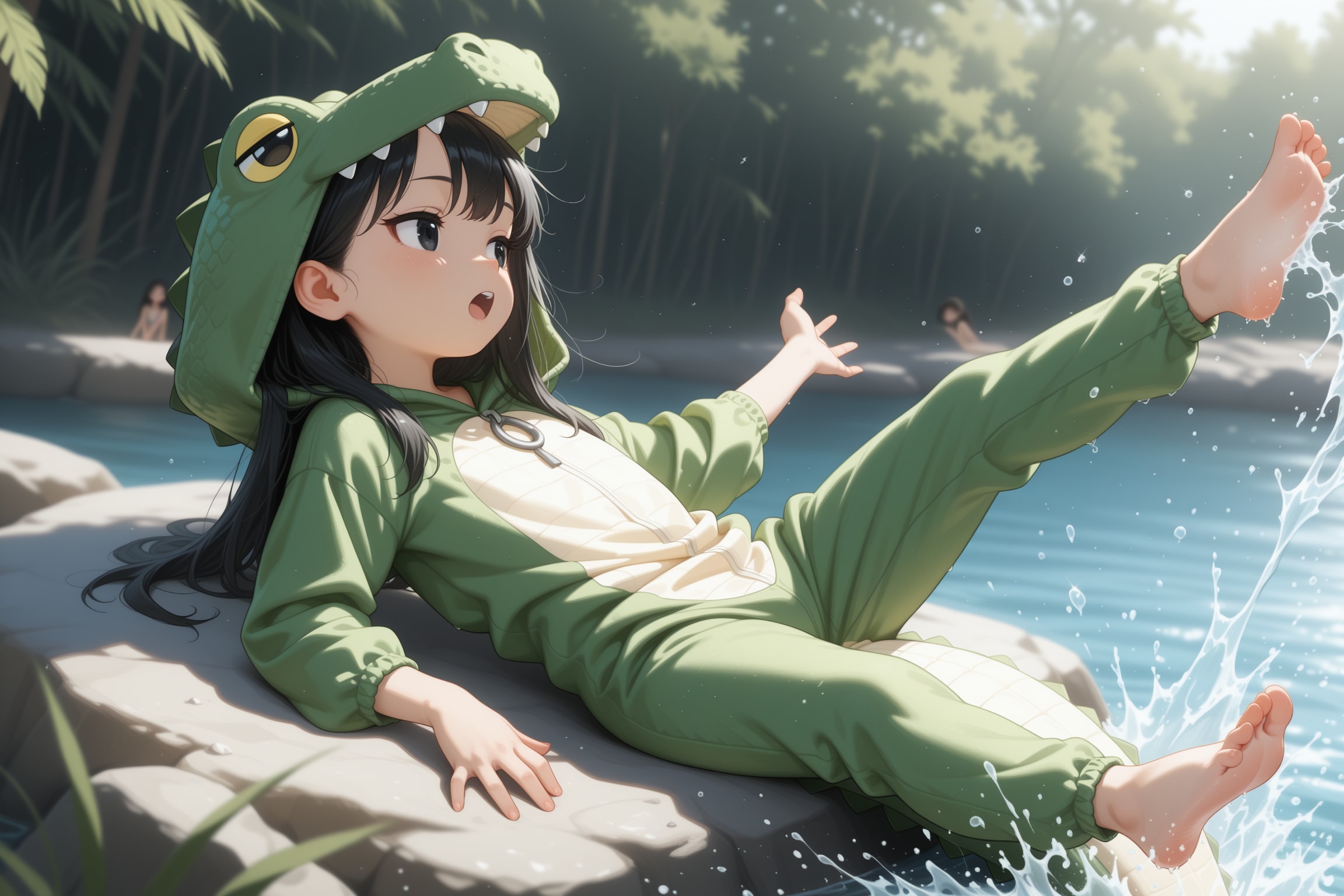 ワニの着ぐるみでバシャバシャ | の人気AIイラスト・グラビア