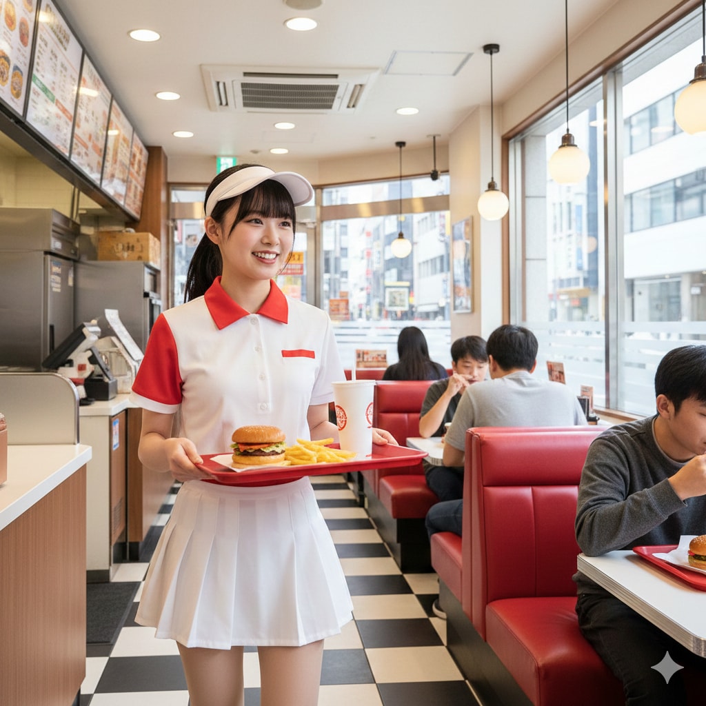 ハンバーガーショップの店員さん01：ポテトぶちまけ握手編