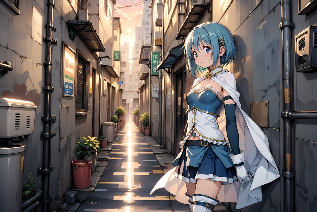 ビル街の路地裏を探索する美樹さやか