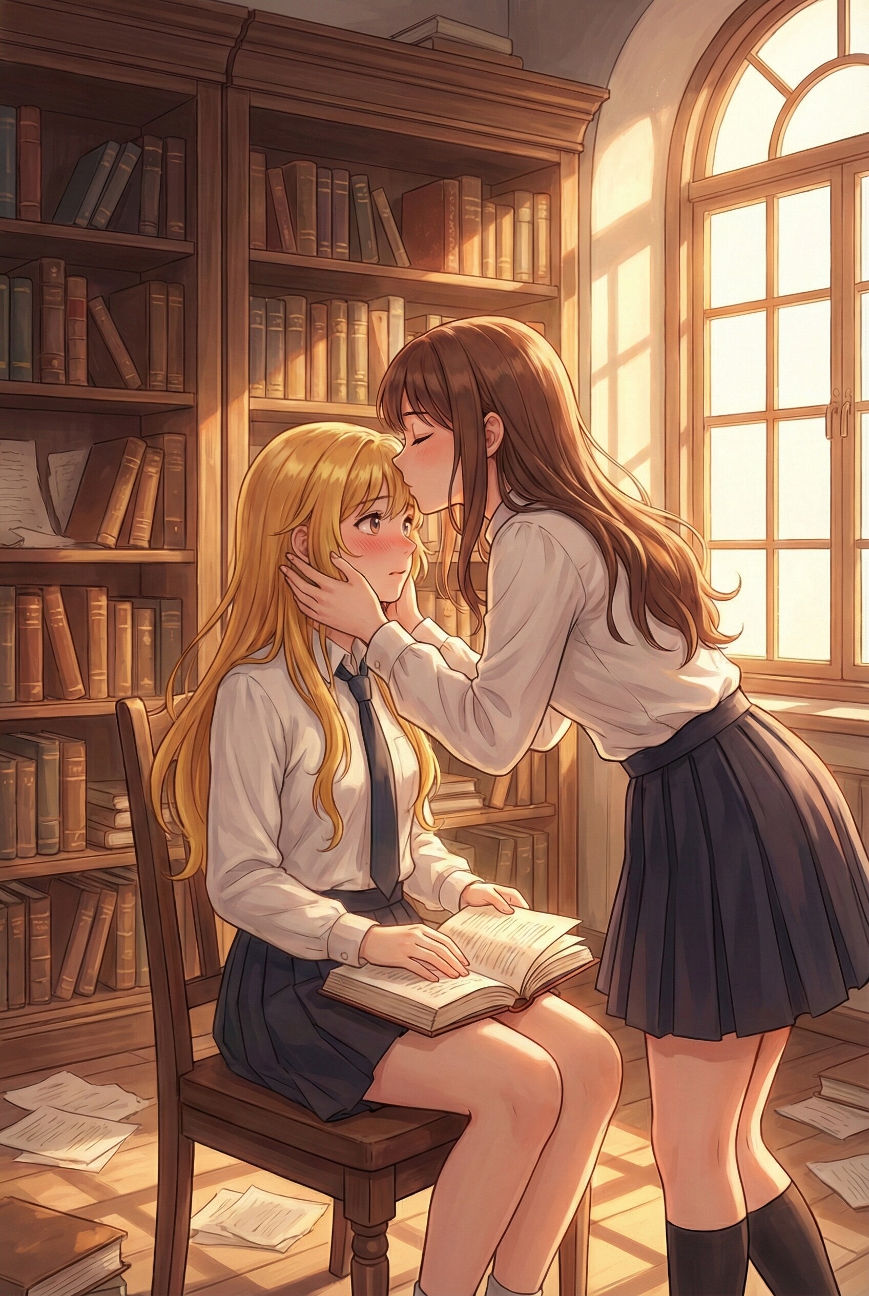 陽光溢れる書架の間で交わす | の人気AIイラスト・グラビア