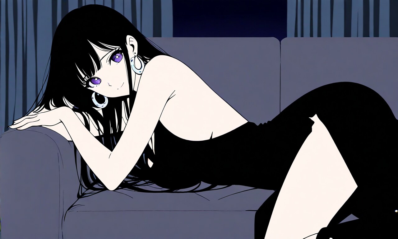 黒ドレス、ソファ2