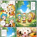 おにぎりを食べるキリン着ぐるみちび子ちゃん 3枚目