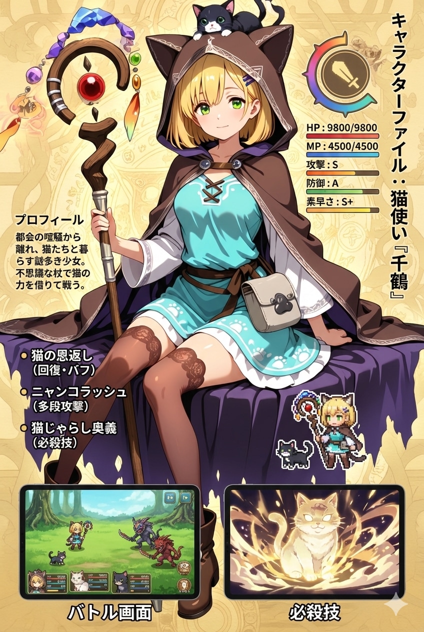 猫使い「千鶴」ちゃん | の人気AIイラスト・グラビア