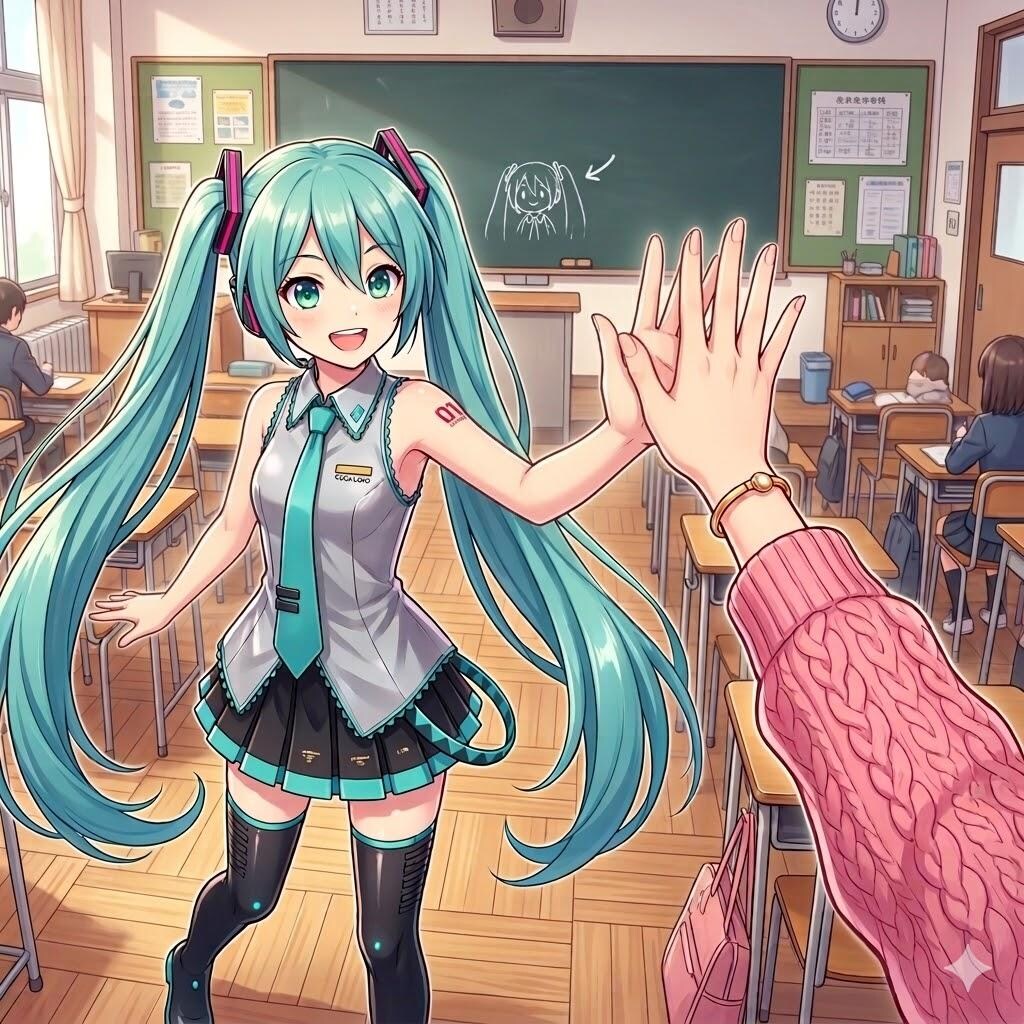 ミクさんとハイタッチ