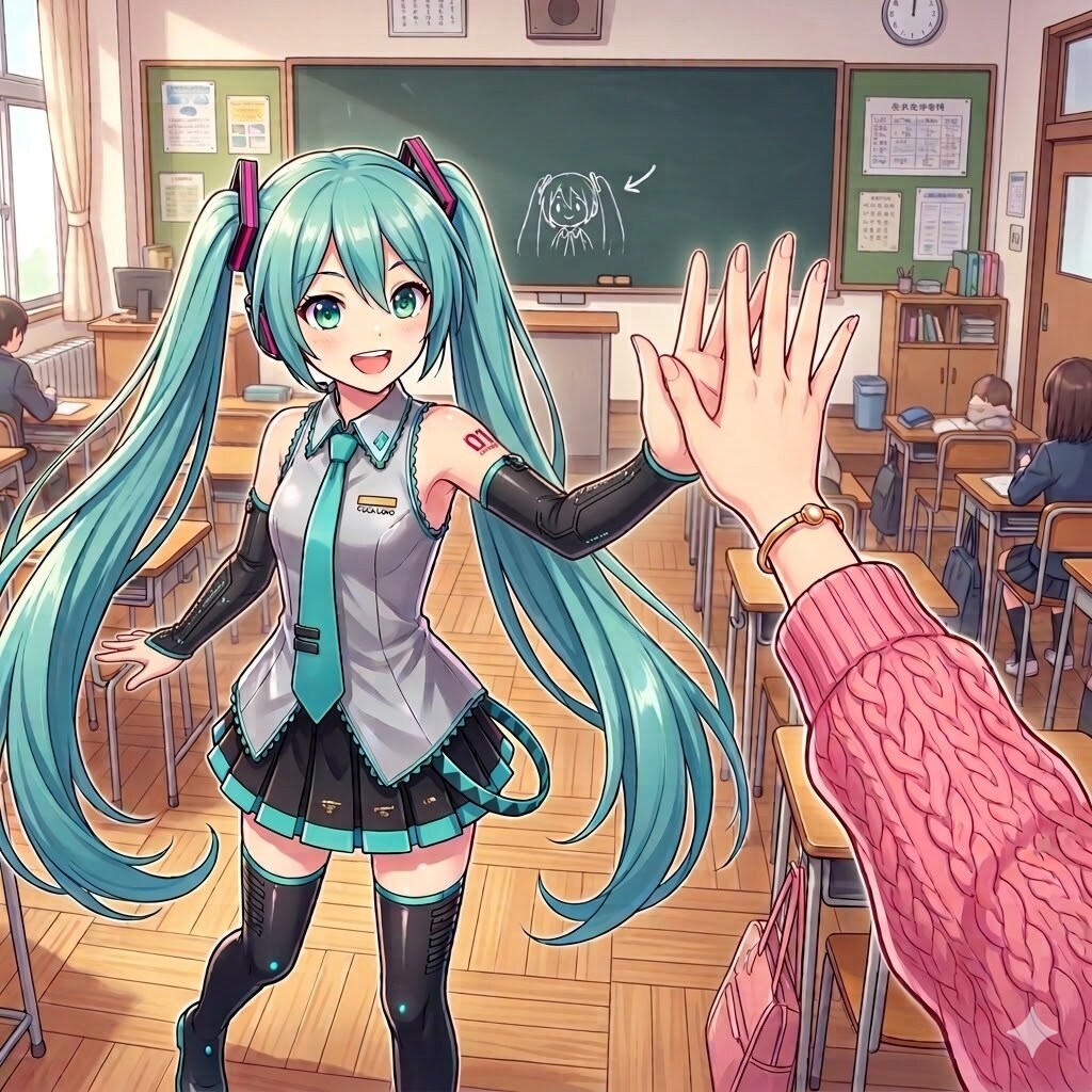 ミクさんとハイタッチ