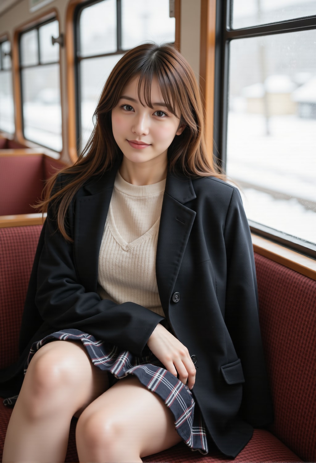 雪景色の見える車窓