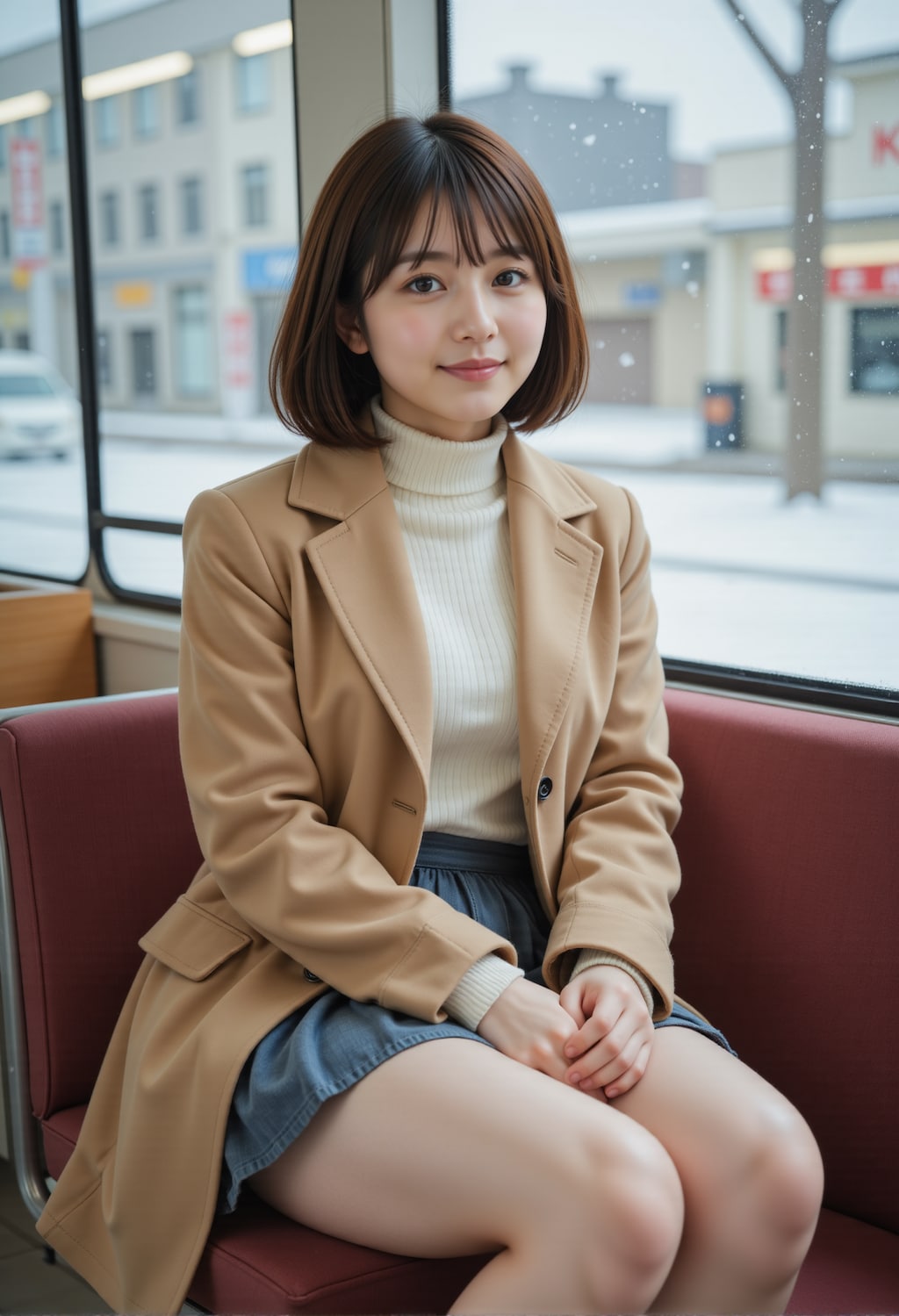 雪景色の見える車窓