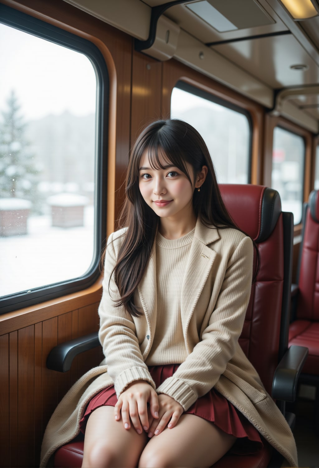 雪景色の見える車窓