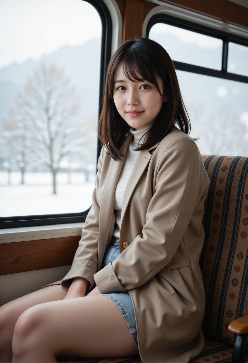 雪景色の見える車窓