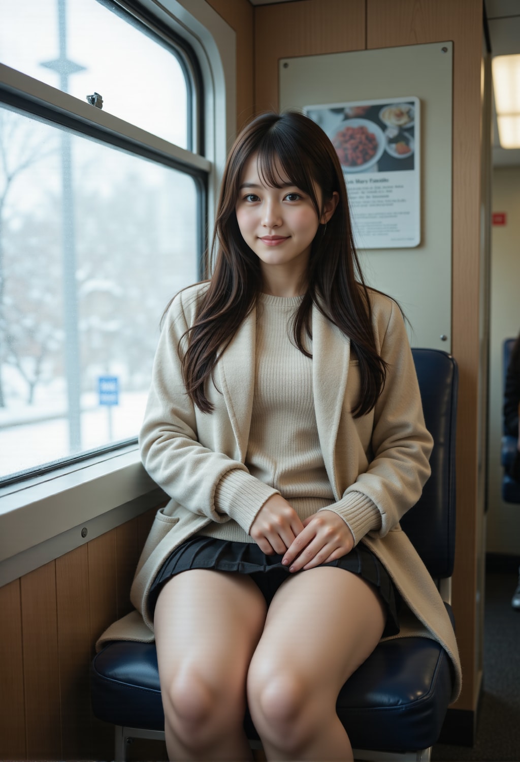 雪景色の見える車窓