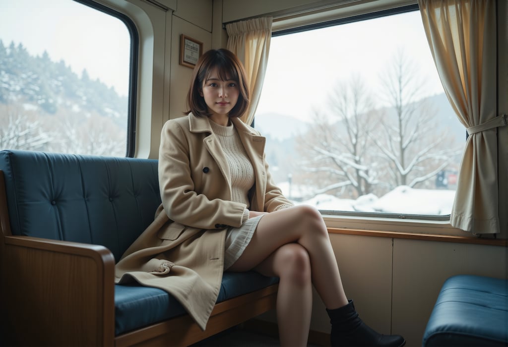 雪景色の見える車窓