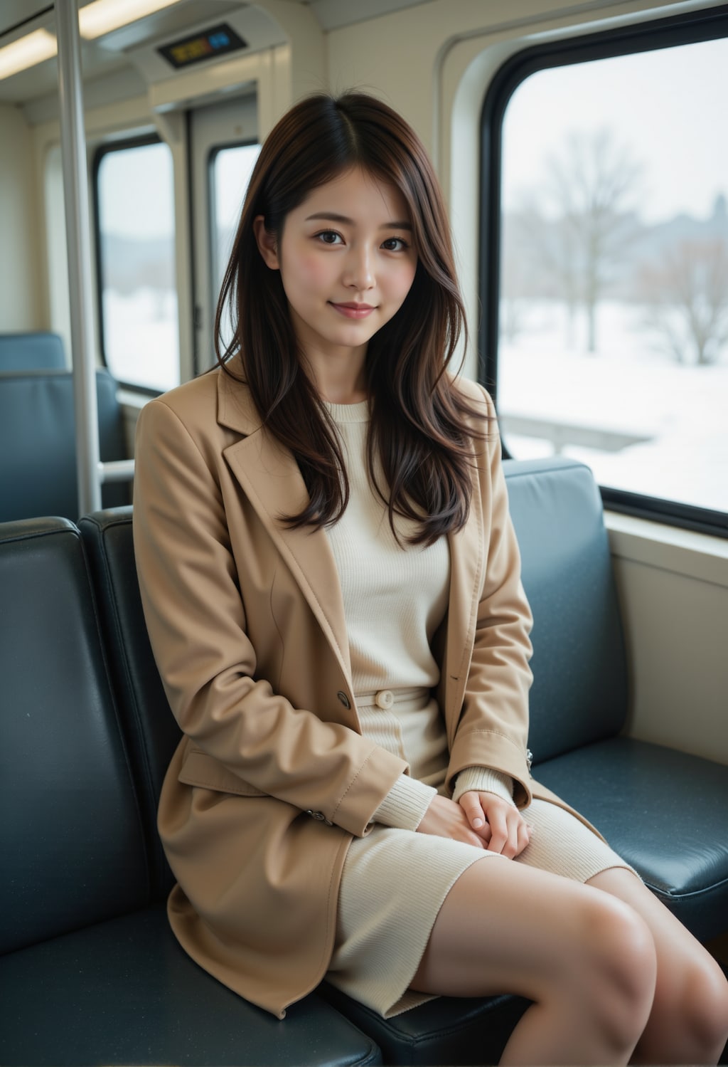 雪景色の見える車窓