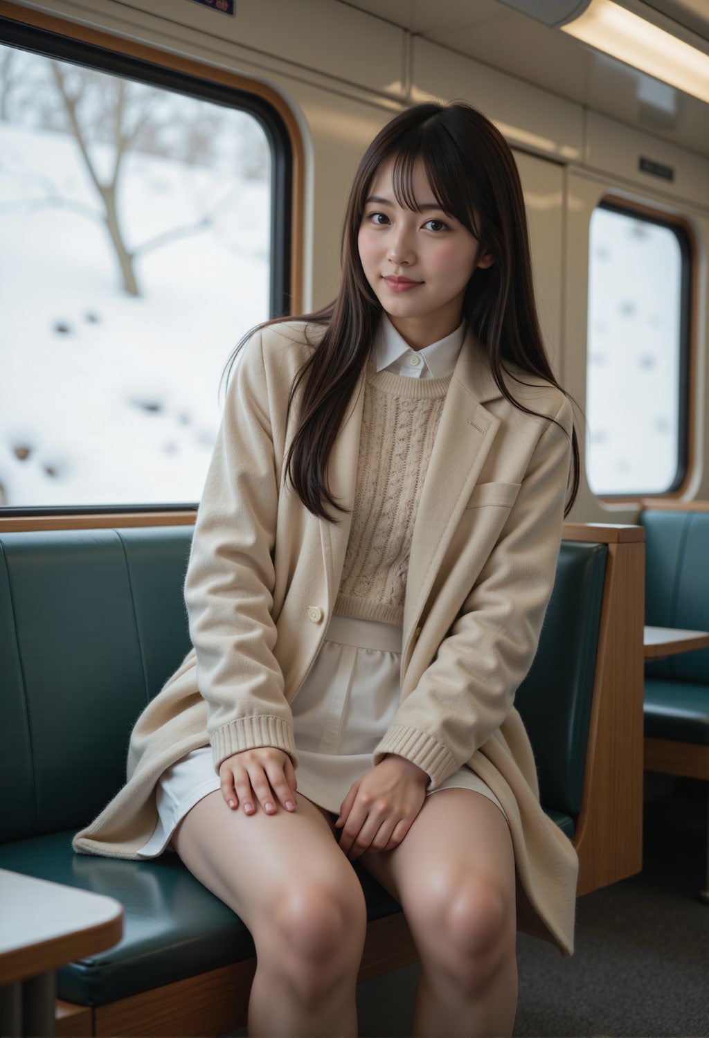 雪景色の見える車窓