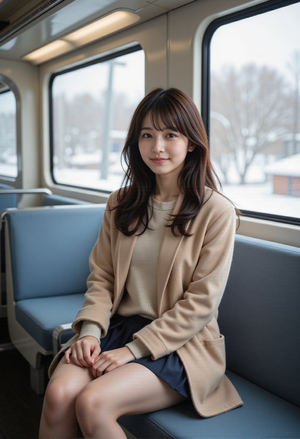 雪景色の見える車窓