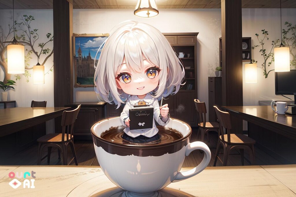 受付してくれてる？珈琲に入ったちびちゃん