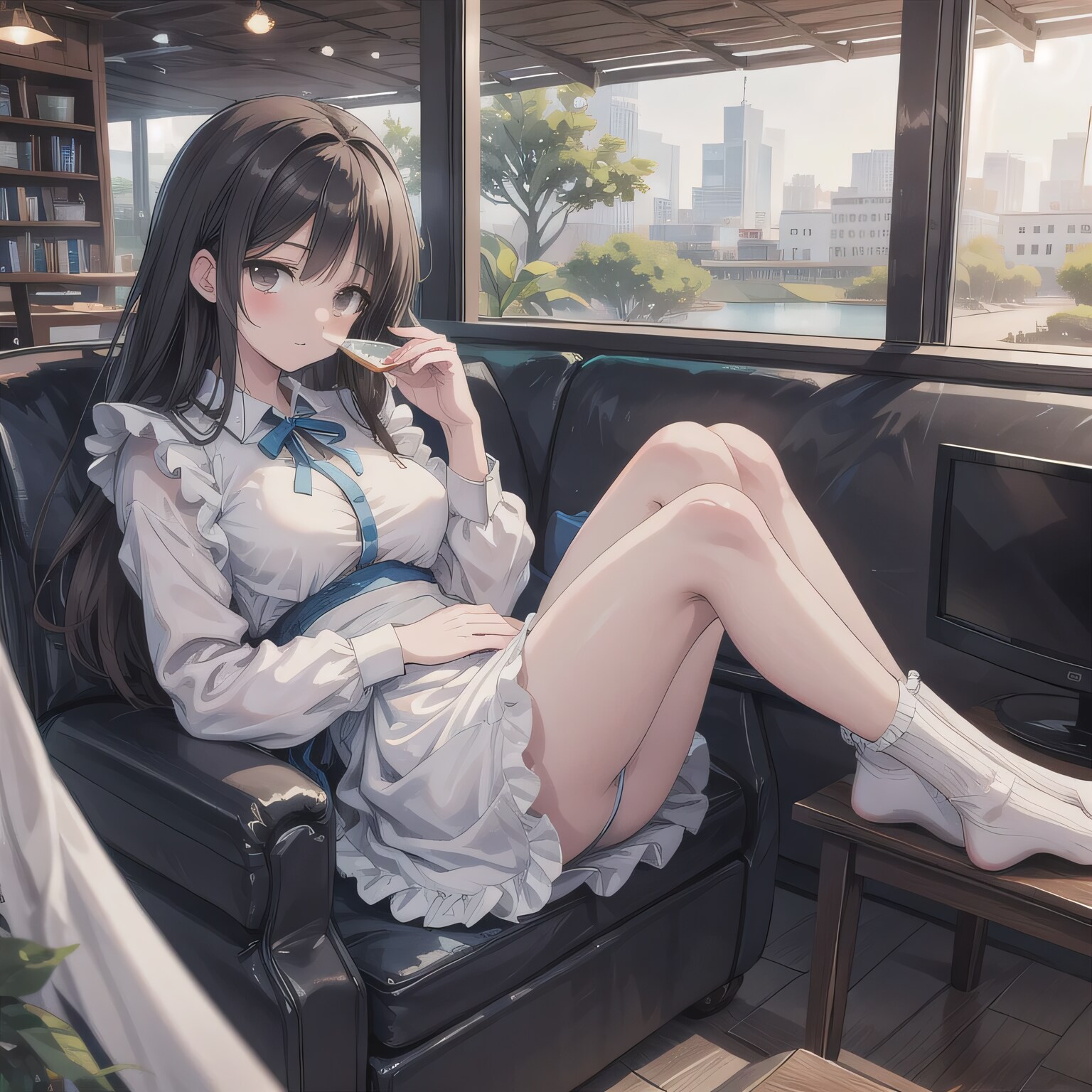 黒髪ロングで漫画喫茶の少女９ | の人気AIイラスト・グラビア