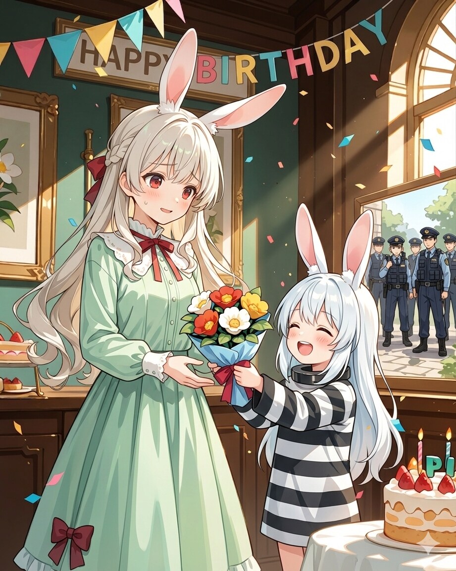 うちのうさぎちゃんが、いわしまんさんちのエリアーヌさんの誕生日のお祝いをしたいそうなのですが・・。😅 | の人気AIイラスト・グラビア