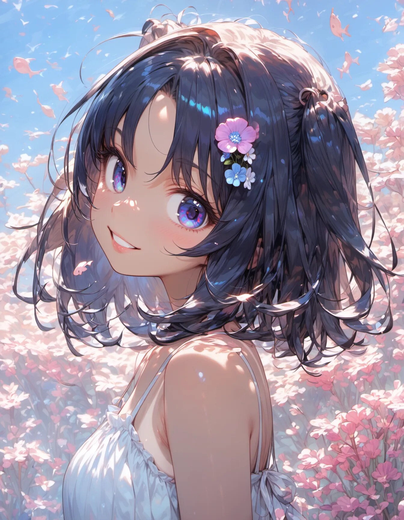 Pink Flower Field Smile | の人気AIイラスト・グラビア